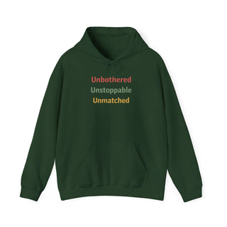 Unbothered Unstoppable Unmatched Hoodie, Embroidered Sweatshirt