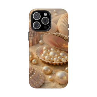 Pearl Seashell Tough Phone Case, Beachy Luxe Protective Aesthetic Cover