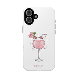 Pink Floral Wine Glass Phone Case, Cute Cheers Cocktail Aesthetic Gift