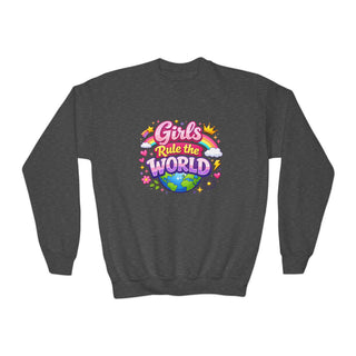 Girls Rule The World Sweatshirt Cute Empowering Kids Graphic Crewneck