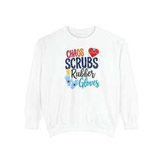 Chaos Scrubs & Rubber Gloves Sweatshirt, Funny Nurse Gift, RN LPN Healthcare Worker Sweatshirt, Nurse Appreciation Gift, Medical Professional Crewneck