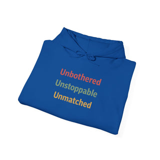Unbothered Unstoppable Unmatched Hoodie, Embroidered Sweatshirt