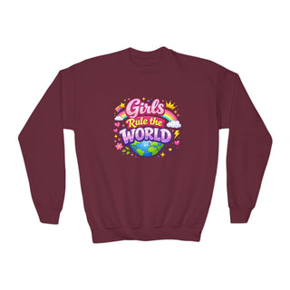 Girls Rule The World Sweatshirt Cute Empowering Kids Graphic Crewneck