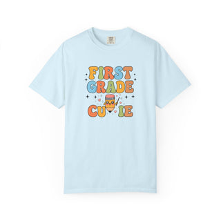 Soft Cotton First Grade Teacher Tee Back to School Shirt Comfortable Classroom Outfit Fun Pastel Letters