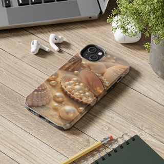 Pearl Seashell Tough Phone Case, Beachy Luxe Protective Aesthetic Cover
