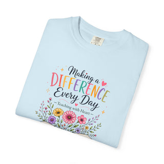 Making a Difference Every Day Teacher Shirt, Teaching with Heart Tee, Inspirational Teacher Gift, Cute Floral Teacher T-Shirt