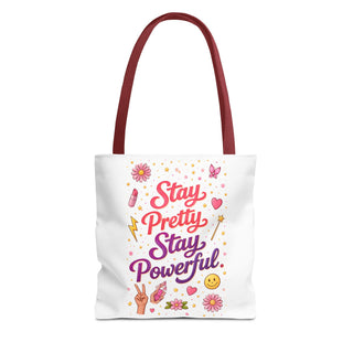 Stay Pretty Stay Powerful Tote Bag, Aesthetic Canvas Motivational Gift