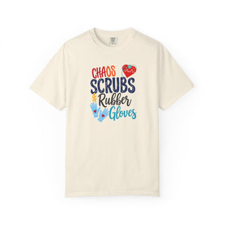 Chaos Scrubs & Rubber Gloves T-Shirt, Funny Nurse Shirt, RN LPN Gift, Healthcare Worker Tee, Nurse Appreciation Shirt, Medical Professional Gift