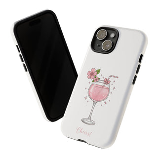 Pink Floral Wine Glass Phone Case, Cute Cheers Cocktail Aesthetic Gift