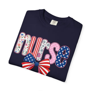 Coquette Nurse Shirt USA Flag Bow Stethoscope Tee Girly Nursing Shirt Nurse Appreciation Gift ICU Pediatric Urgent Care Tee