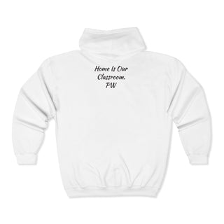 Embroidered Teacher Hoodie Wisdom Crest Design Full Zip Educator Sweatshirt Book Motif Details Cotton Poly Blend Comfort Fit Teacher Appreciation Gift Professional School Wear Deep Front Pockets Roomy Classic Style Daily Teaching Essential
