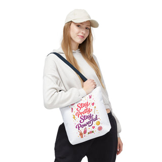 Stay Pretty Stay Powerful Tote Bag, Aesthetic Canvas Motivational Gift