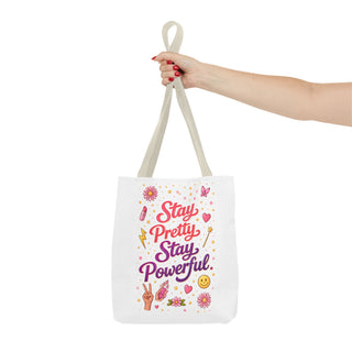 Stay Pretty Stay Powerful Tote Bag, Aesthetic Canvas Motivational Gift