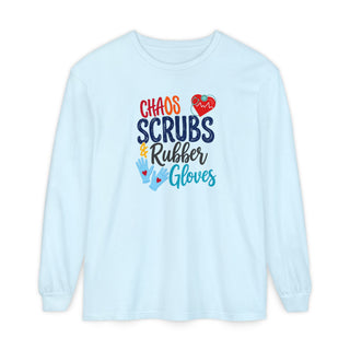 Chaos Scrubs & Rubber Gloves Long Sleeve Shirt Funny Nurse Gift RN LPN Healthcare Worker Tee Nurse Appreciation Medical Professional Gift