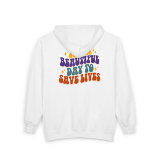 Registered Nurse Full-Zip Hoodie – "It's a Beautiful Day to Save Lives" Retro Nurse Zip-Up