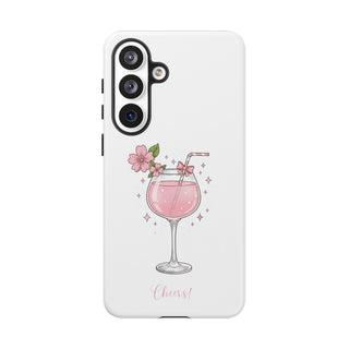 Pink Floral Wine Glass Phone Case, Cute Cheers Cocktail Aesthetic Gift