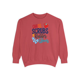 Chaos Scrubs & Rubber Gloves Sweatshirt, Funny Nurse Gift, RN LPN Healthcare Worker Sweatshirt, Nurse Appreciation Gift, Medical Professional Crewneck