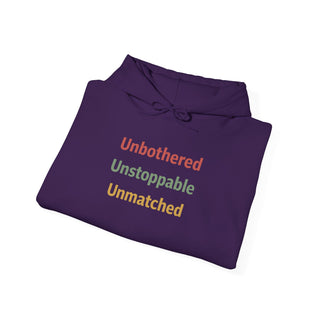 Unbothered Unstoppable Unmatched Hoodie, Embroidered Sweatshirt