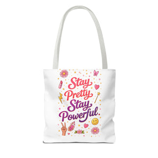 Stay Pretty Stay Powerful Tote Bag, Aesthetic Canvas Motivational Gift