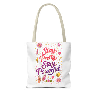 Stay Pretty Stay Powerful Tote Bag, Aesthetic Canvas Motivational Gift