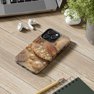Pearl Seashell Tough Phone Case, Beachy Luxe Protective Aesthetic Cover