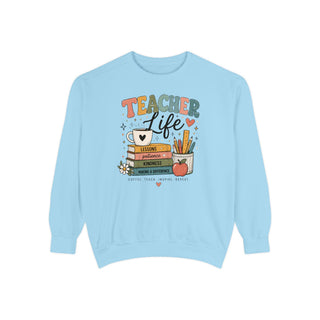 Teacher Life Retro Sweatshirt, Cute Vintage Teacher Crewneck, Coffee Teach Inspire Repeat Gift for Teachers and Educators