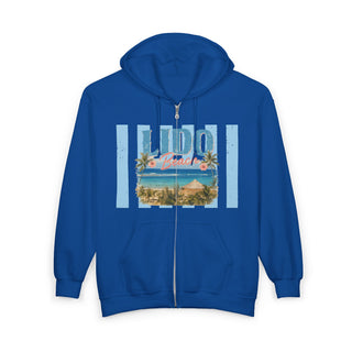 Lido Beach Vintage Coastal Hoodie Tropical Beach Vacation Hooded Sweatshirt Retro Summer Travel Hoodie Palm Tree Ocean Graphic Gift for Beach Lovers