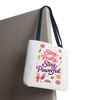 Stay Pretty Stay Powerful Tote Bag, Aesthetic Canvas Motivational Gift