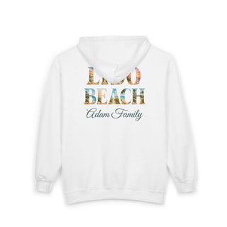 Vintage Beach Hoodie – Retro Lido Beach Zipup with Coastal Palm Tree Design