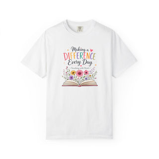 Making a Difference Every Day Teacher Shirt, Teaching with Heart Tee, Inspirational Teacher Gift, Cute Floral Teacher T-Shirt