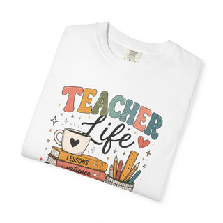 Teacher Life Retro Graphic Tee, Cute Vintage Teacher Shirt, Coffee Teach Inspire Repeat Gift for Teachers and Educators
