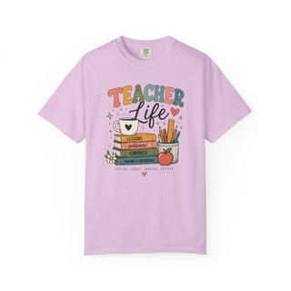 Teacher Life Retro Graphic Tee, Cute Vintage Teacher Shirt, Coffee Teach Inspire Repeat Gift for Teachers and Educators
