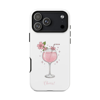 Pink Floral Wine Glass Phone Case, Cute Cheers Cocktail Aesthetic Gift