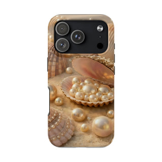Pearl Seashell Tough Phone Case, Beachy Luxe Protective Aesthetic Cover
