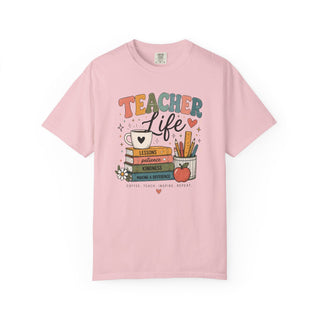 Teacher Life Retro Graphic Tee, Cute Vintage Teacher Shirt, Coffee Teach Inspire Repeat Gift for Teachers and Educators