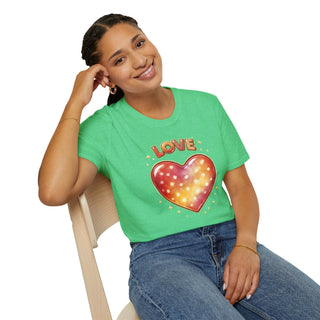 Love Heart Graphic T-Shirt, Cute Aesthetic Red Gold Heart Shirt for Women