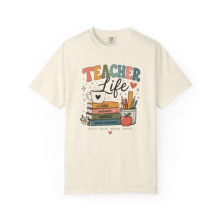 Teacher Life Retro Graphic Tee, Cute Vintage Teacher Shirt, Coffee Teach Inspire Repeat Gift for Teachers and Educators