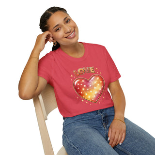 Love Heart Graphic T-Shirt, Cute Aesthetic Red Gold Heart Shirt for Women