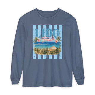 Lido Beach Vintage Coastal Long Sleeve Tee Tropical Beach Vacation Shirt Retro Summer Travel Top Palm Tree Ocean Graphic Gift for Beach Lovers