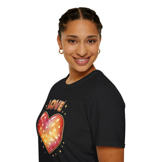 Love Heart Graphic T-Shirt, Cute Aesthetic Red Gold Heart Shirt for Women