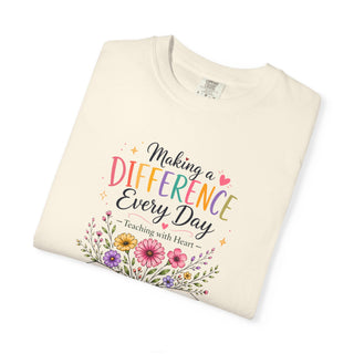 Making a Difference Every Day Teacher Shirt, Teaching with Heart Tee, Inspirational Teacher Gift, Cute Floral Teacher T-Shirt