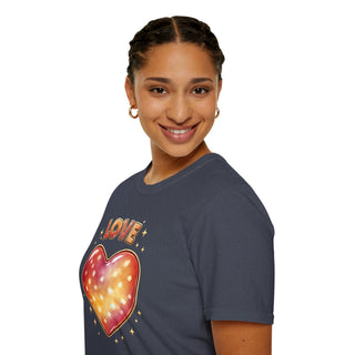 Love Heart Graphic T-Shirt, Cute Aesthetic Red Gold Heart Shirt for Women