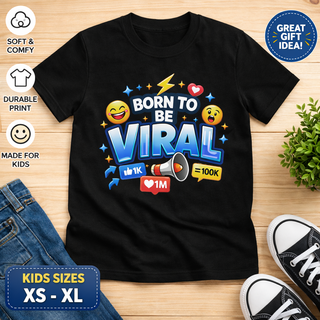 Born to Be Viral Kids T-Shirt – Funny Social Media Graphic Tee for Boys, Trendy Cool Kids Shirt