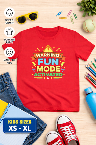 Kids T-Shirt - "Warning: Fun Mode Activated" Colorful Graphic Tee