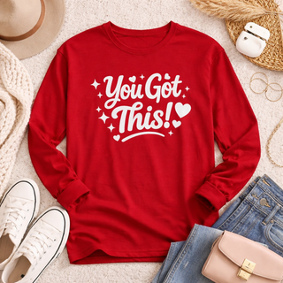 You Got This Long Sleeve Shirt – Cute Motivational Graphic Tee, Positive Affirmation Shirt, Trendy Red Aesthetic Top