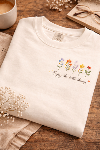 Enjoy the Little Things Embroidered Floral Aesthetic Tee