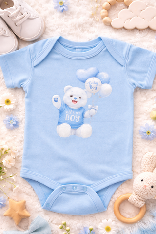 It’s a Boy Onesie, Baby Boy Announcement Outfit Teddy Bear Balloon