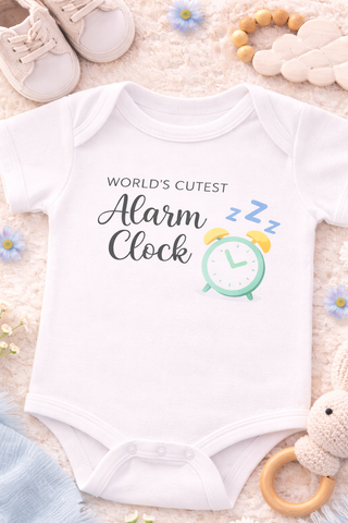 World’s Cutest Alarm Clock Onesie Funny Newborn Baby Outfit Gift