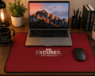 No Excuses Just Results Red Desk Mat – Focus & Productivity Pad