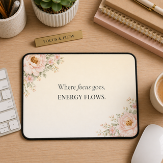 Where Focus Goes Energy Flows Desk Mat Floral Aesthetic Mouse Pad Decor